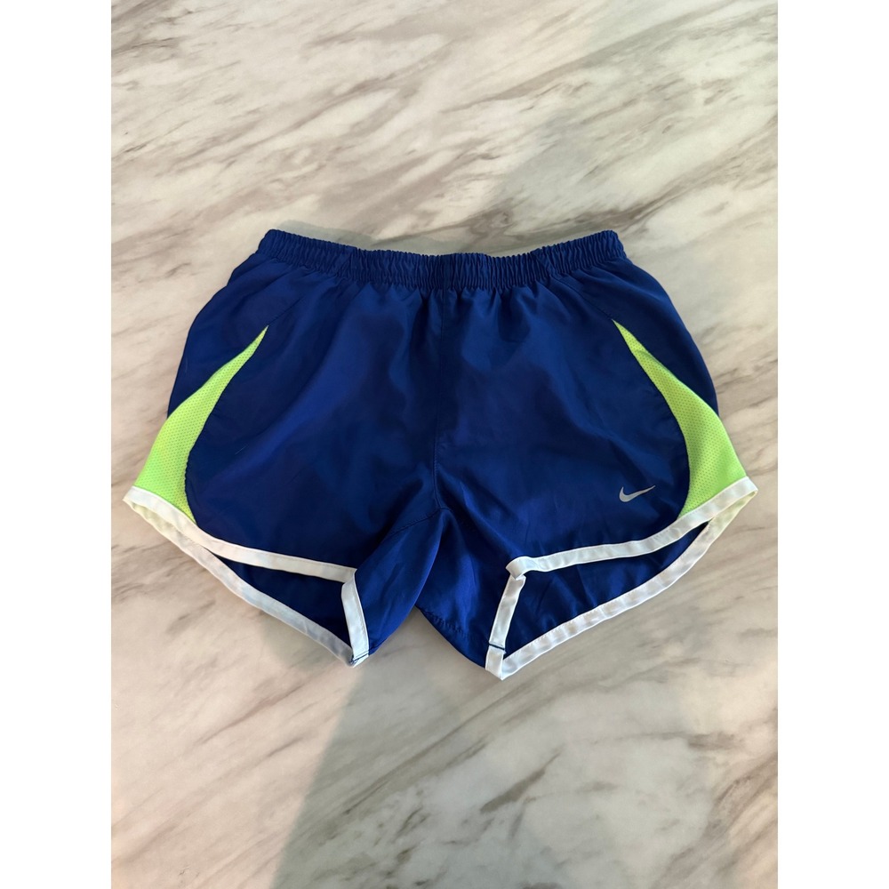 Nike Tempo Running Shorts Womens XS Blue Neon Green Mesh Trim Athletic Workout